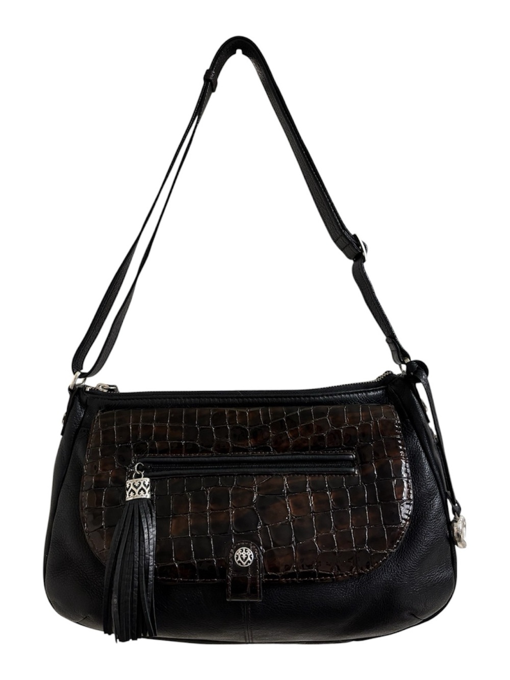 Brighton pebbled and croc embossed leather shoulder/crossbody satchel